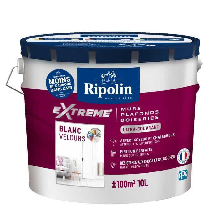 Peinture Extreme murs et plafonds - Blanc velours - RIPOLIN - 10 L