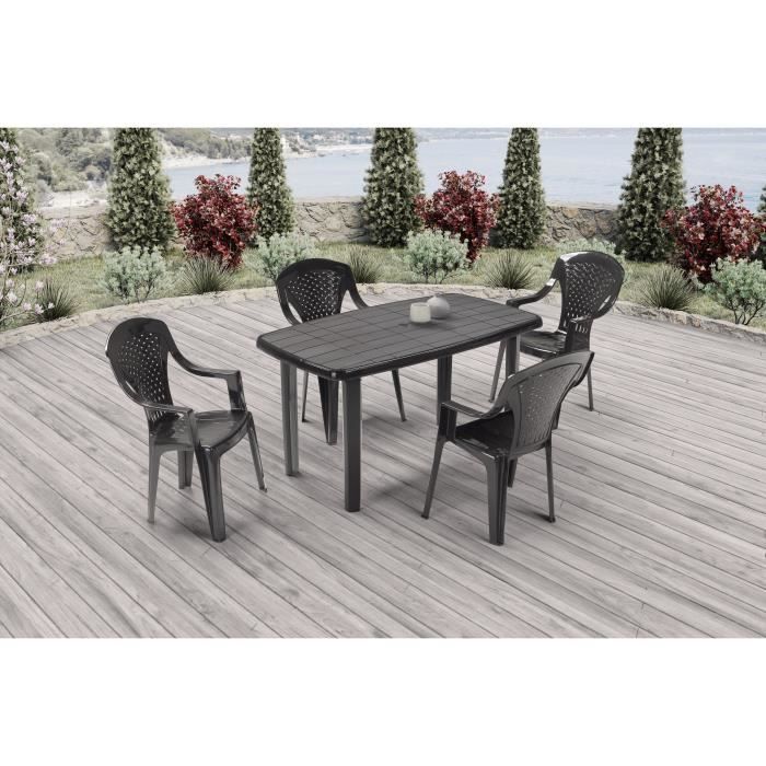 Lot de 4 fauteuils de jardin empilables Capri - Gris anthracite - Haut dossier - Design