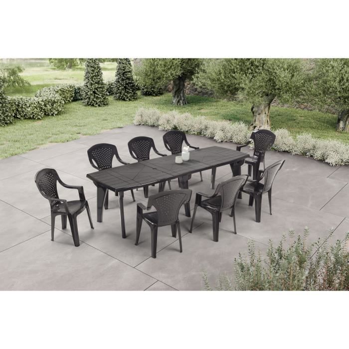 Lot de 4 fauteuils de jardin empilables Capri - Gris anthracite - Haut dossier - Design