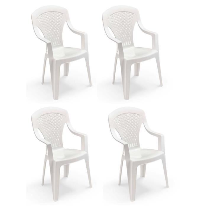 Lot de 4 Fauteuils de jardin monobloc empilable Capri - 56 x 58 x 90 cm - Blanc