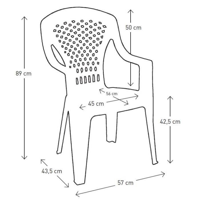 Lot de 4 Fauteuils de jardin monobloc empilable Capri - 56 x 58 x 90 cm - Blanc