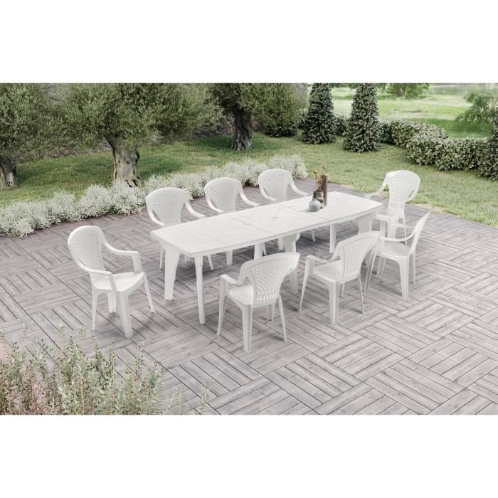 Lot de 4 Fauteuils de jardin monobloc empilable Capri - 56 x 58 x 90 cm - Blanc