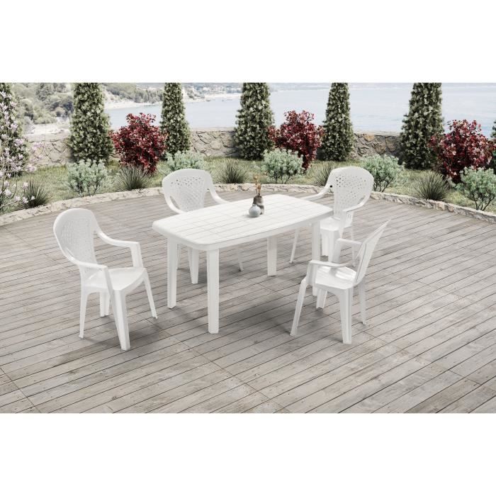 Lot de 4 Fauteuils de jardin monobloc empilable Capri - 56 x 58 x 90 cm - Blanc