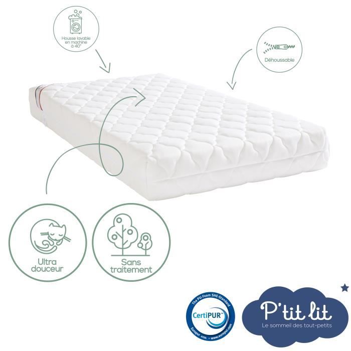 Matelas Bébé Bamboo - 60x120x10 cm - Viscose Douce - Déhoussable - Sans traitement chimique