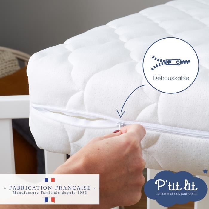 Matelas Bébé Bamboo - 60x120x10 cm - Viscose Douce - Déhoussable - Sans traitement chimique