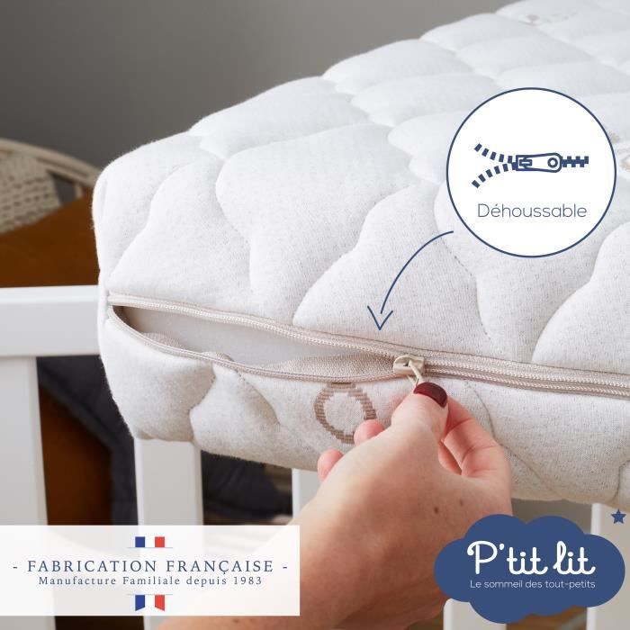 Matelas Bébé Coton Bio - 70x140x10 cm - 100% Coton - Déhoussable - Sans traitement chimique