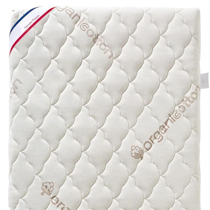 Matelas Bébé Coton Bio - 70x140x10 cm - 100% Coton - Déhoussable - Sans traitement chimique