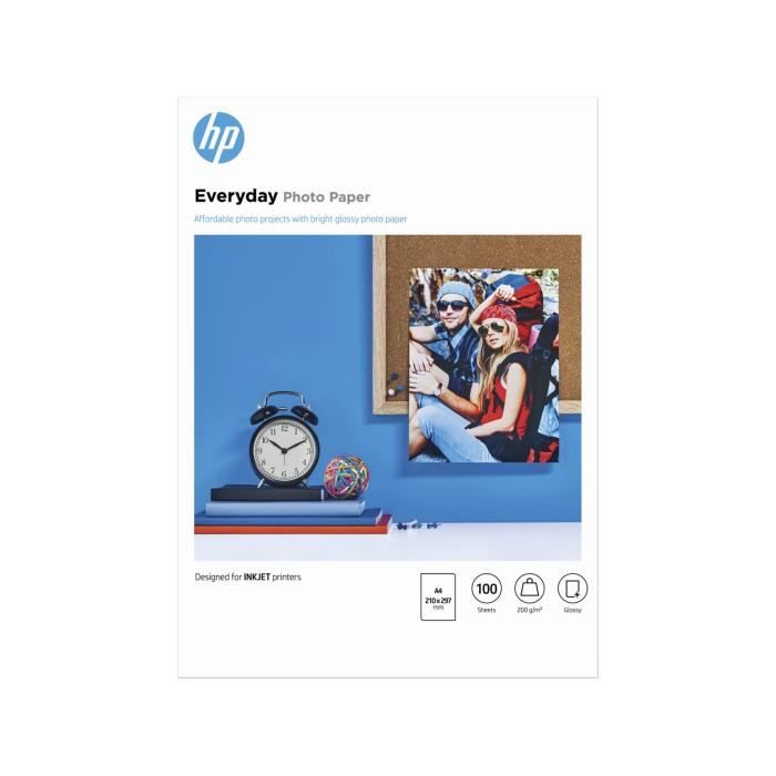 Papier photo brillant HP Everyday - 100 feuilles/A4/210 x 297 mm - Polyvalent 200 g/m²