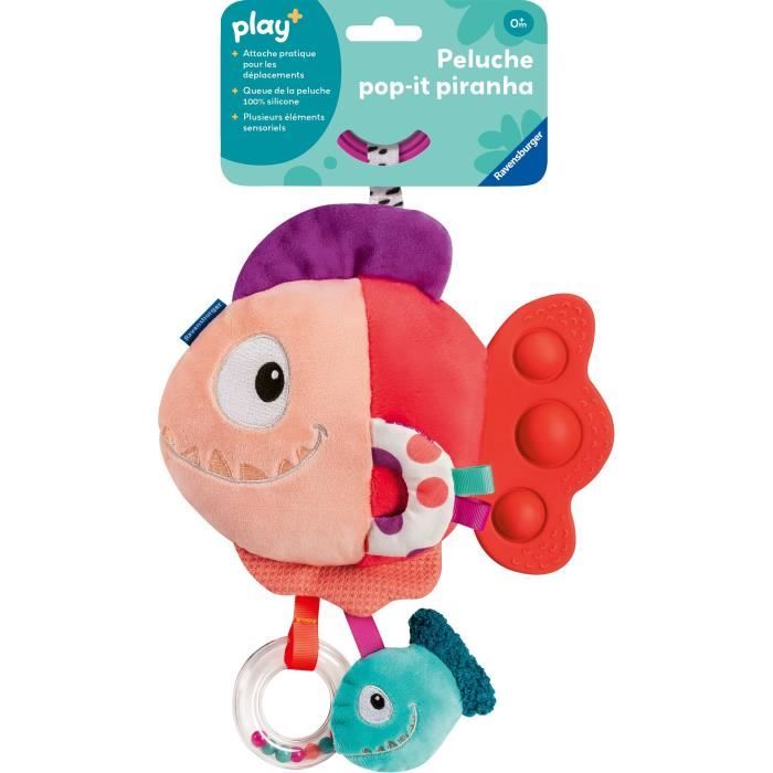 Ravensburger play+, Peluche pop-it - Piranha rouge , 6-36 mois, Premier âge, bébé