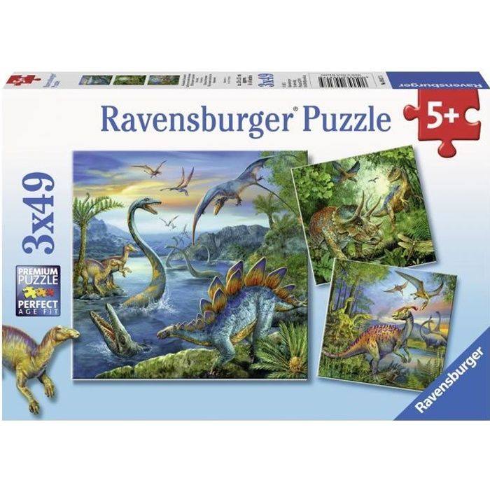 Puzzles 3x49 pieces - La fascination des dinosaures - Ravensburger - Lot de puzzles enfant - Des 5 ans