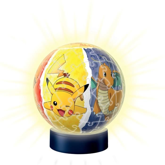 Puzzle 3D Ball illuminé Pokémon - Ravensburger - 72 pieces numérotées - Socle lumineux - A partir de 6 ans