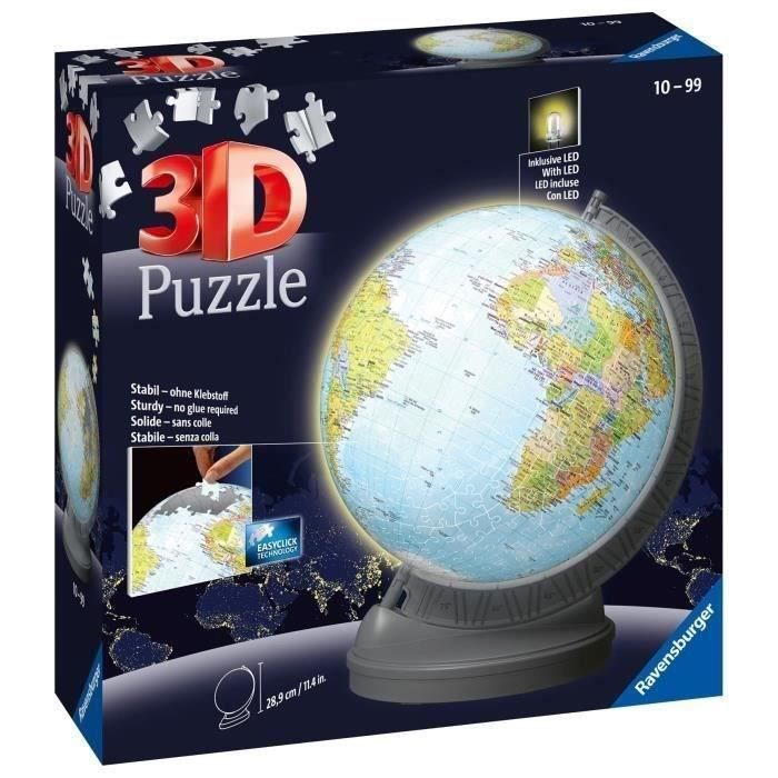 Puzzle 3D Ball éducatif - Globe terrestre lumineux - Ravensburger - 540 pieces - A partir de 10 ans