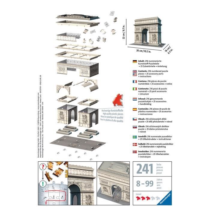 Puzzle 3D Arc de Triomphe - Ravensburger - 216 pieces - sans colle - Des 8 ans