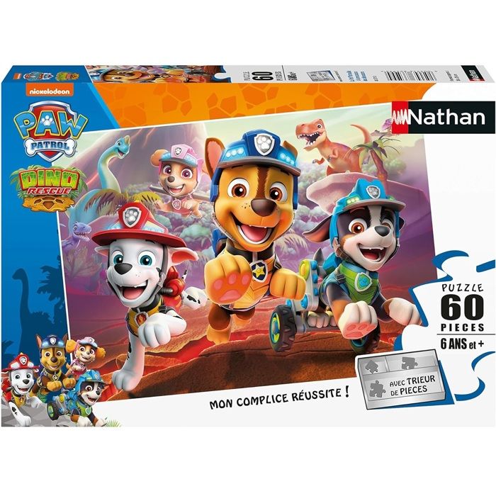 Nathan - Puzzle 60 pieces - Pat'Patrouille A la rescousse des dinosaures -  Puzzle Enfant + Trieur - Des 6 ans