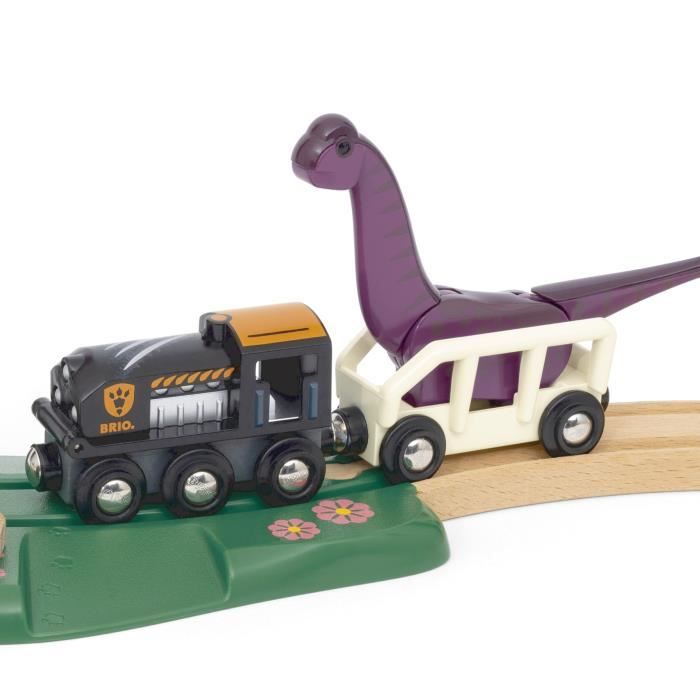 BRIO Circuit Aventure Dinosaure 21 pieces - Action de Jeu sans Pile - Dinosaures Inclus - Circuit de Train en Bois - Brio World