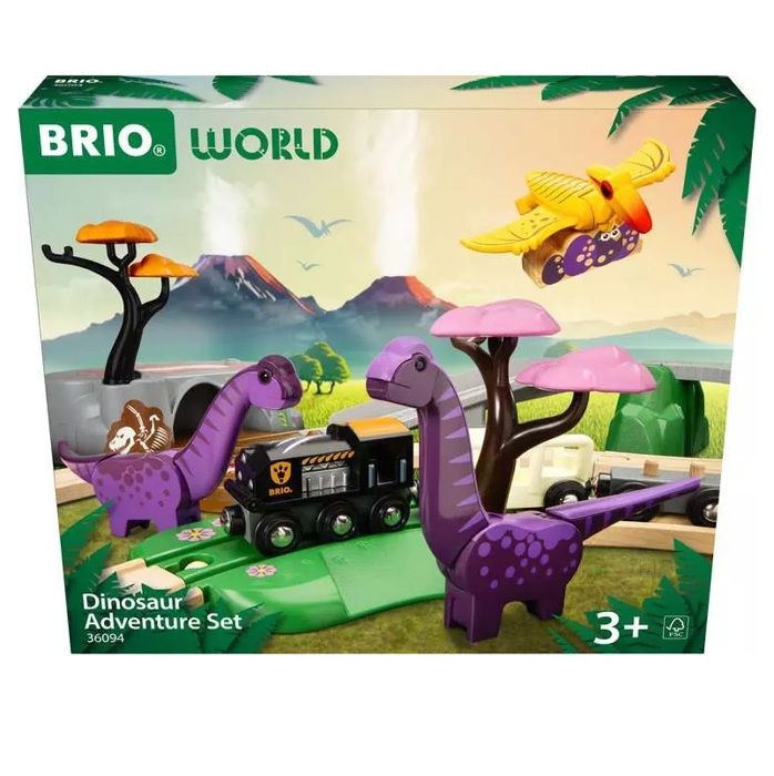 BRIO Circuit Aventure Dinosaure 21 pieces - Action de Jeu sans Pile - Dinosaures Inclus - Circuit de Train en Bois - Brio World