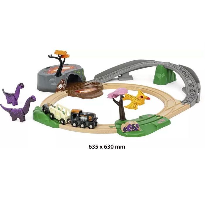 BRIO Circuit Aventure Dinosaure 21 pieces - Action de Jeu sans Pile - Dinosaures Inclus - Circuit de Train en Bois - Brio World