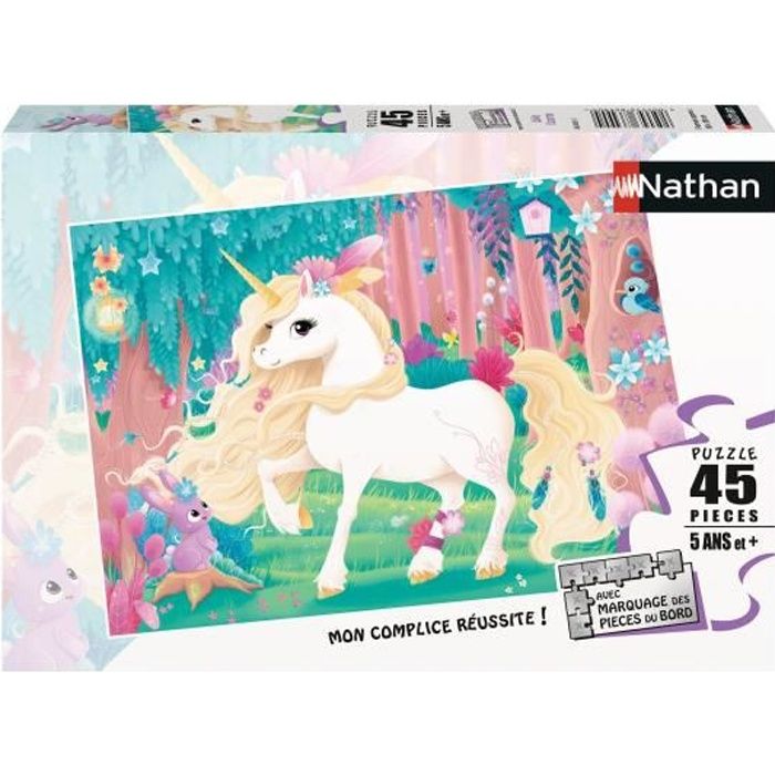 Puzzle enfant 45 pieces Jolie licorne Nathan - Poster inclus - Theme fantastique - Mixte - A partir de 5 ans