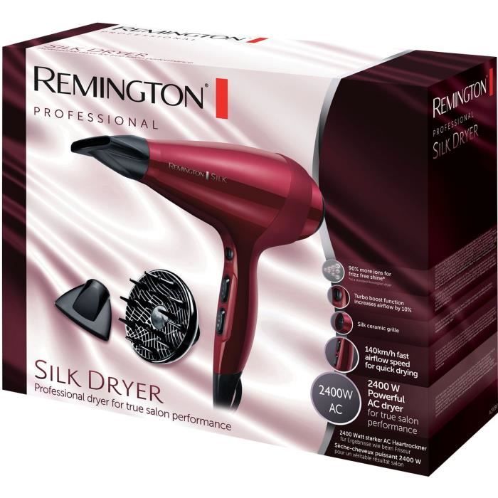 Seche-Cheveux Remington AC9096 Silk Ionique Grille Céramique Protéine de Soie, Moteur AC Professionnel, Fonction turbo  2400W