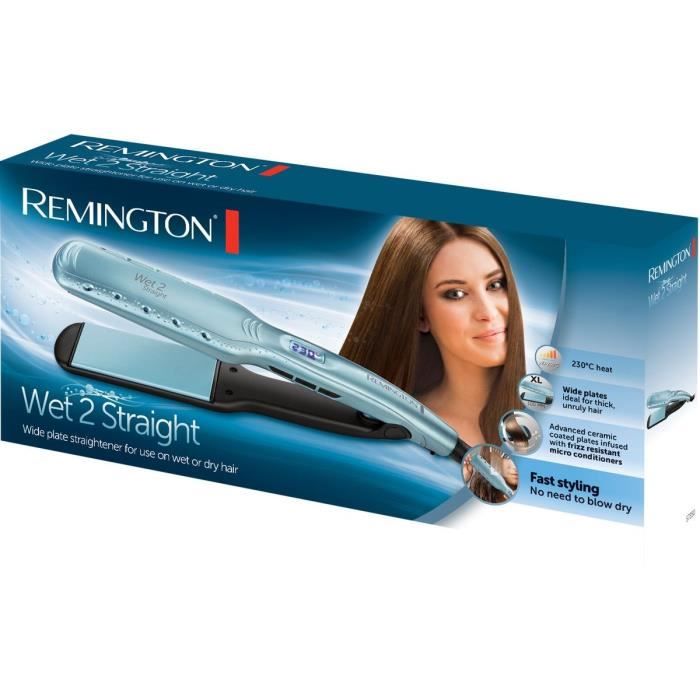 Lisseur Remington Wet2Straight S7350 - Lissage sur cheveux mouillés ou sec - Plaques larges, Soins a l'huile d'argan et Vitamine E