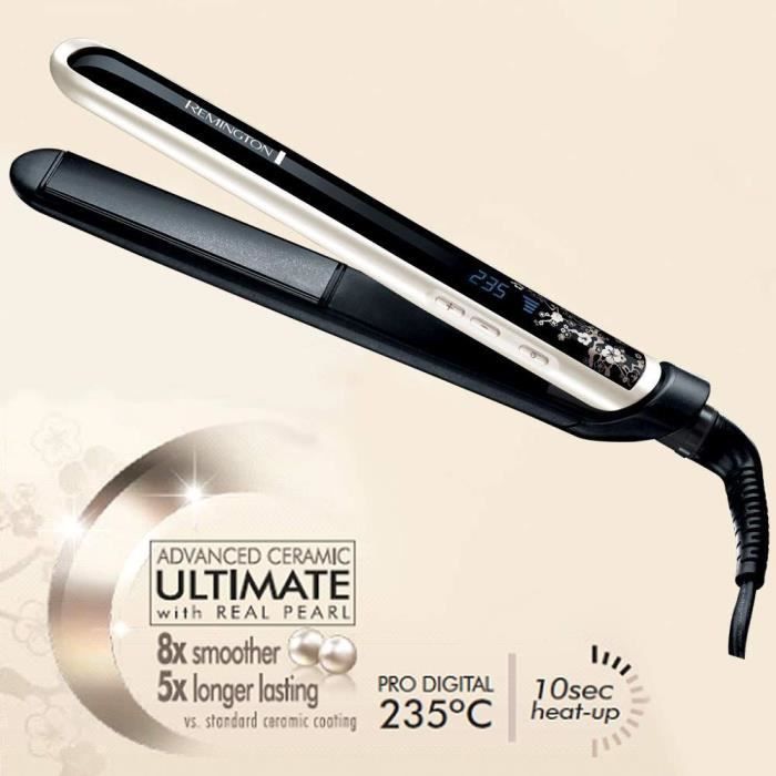 Remington S9500 Fer a Lisser, Lisseur Pearl Plaques Souples Advanced Ceramic XL avec Eclats de Perles, Cheveux Brillants