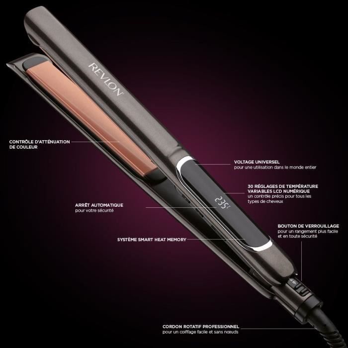 Lisseur REVLON Salon Straight Copper Smoth Styler RVST2175E - plaque céramique - de 80° a 235°C