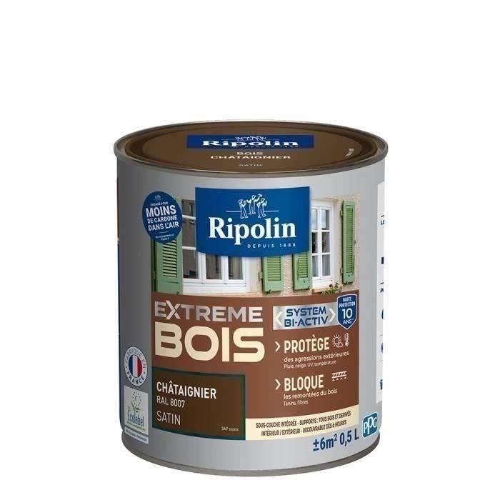 RIPOLIN Peinture Bois Satin Haute Protection 10 ans qui Protege et Magnifie vos Bois - Châtaignier