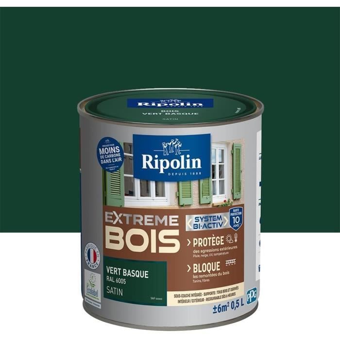 RIPOLIN Peinture Bois Satin Haute Protection 10 ans qui Protege et Magnifie vos Bois - Vert basque