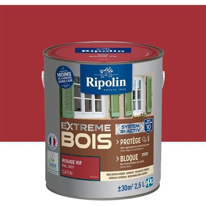 RIPOLIN PROTECTION EXTREME BOIS ROUGE VIF RAL 30 SATIN 2,5 L