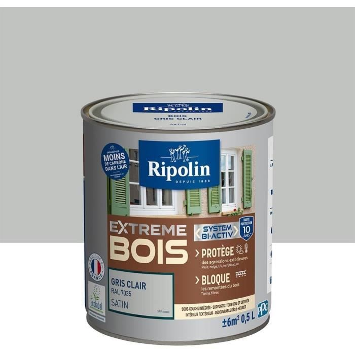 RIPOLIN Peinture Bois Satin Haute Protection 10 ans qui Protege et Magnifie vos Bois - Gris clair