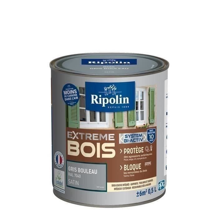 RIPOLIN Peinture Bois Satin Haute Protection 10 ans qui Protege et Magnifie vos Bois - Gris bouleau