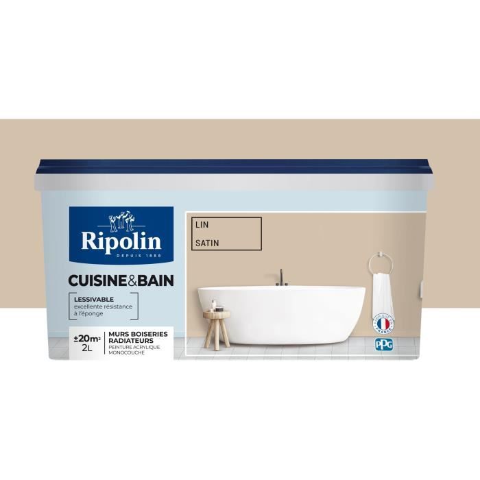 RIPOLIN Peinture murale spéciale cuisine et salle de bain - Lin satin - 2 L