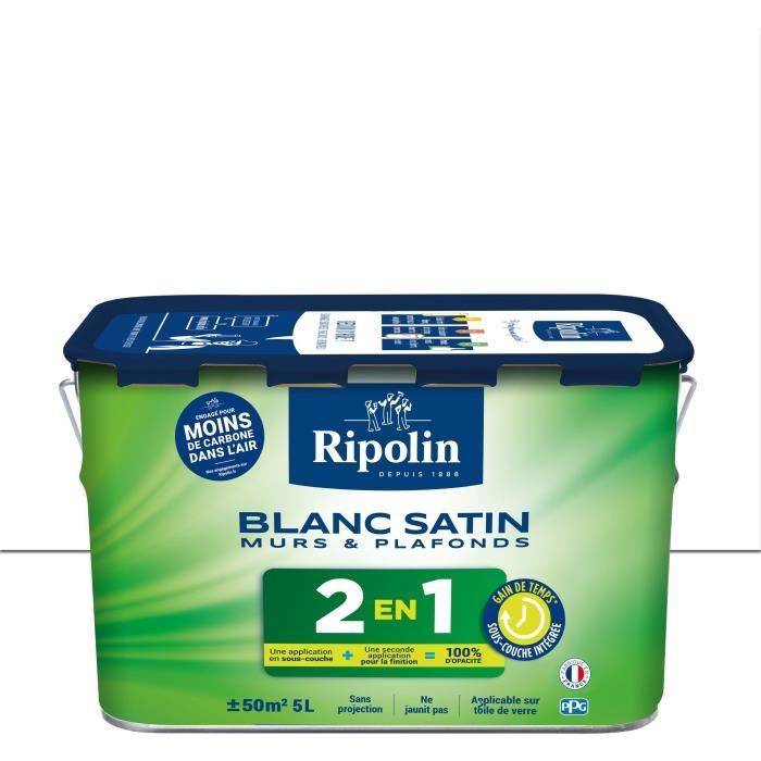 RIPOLIN - Peinture pour Murs & Plafonds Extreme - Sous-Couche Intégrée - Blanc Satin - 5 Litres, 382322