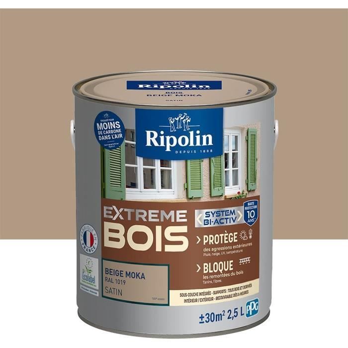 Peinture Extreme bois - Beige moka RAL 1019 satin - RIPOLIN - 2,5 L