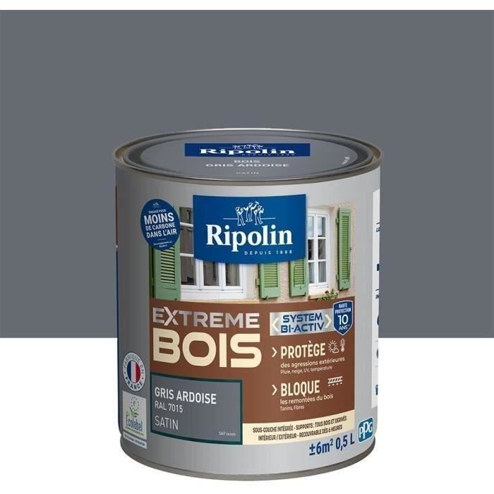 RIPOLIN Peinture Bois Satin Haute Protection 10 ans qui Protege et Magnifie vos Bois - Gris ardoise