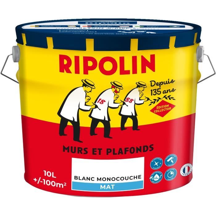 Peinture murs & plafonds - COLLECTOR -  Blanc - Mat - RIPOLIN - 10 L