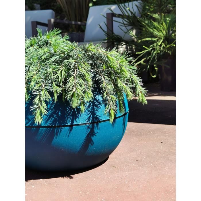 Bac a fleurs rond RIVIERA GRANIT BOULE - Plastique - Diametre 40 cm - Bleu