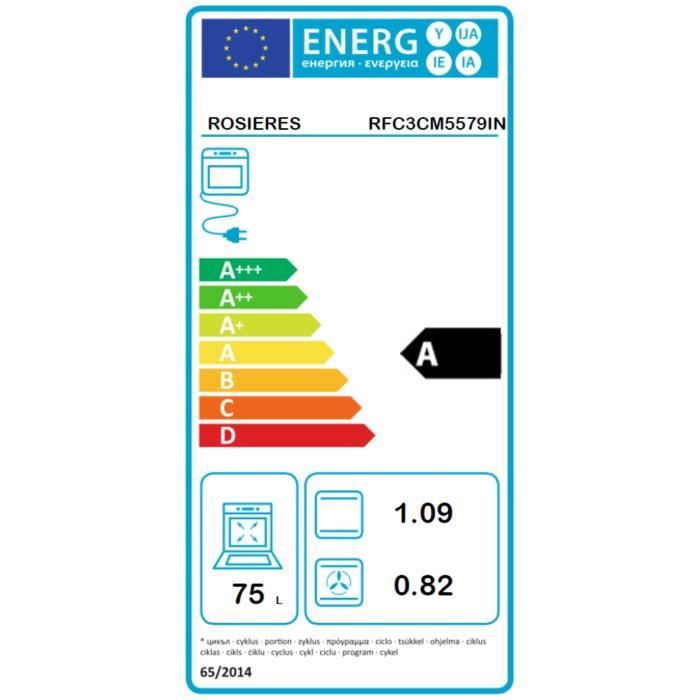 Four encastrable pyrolyse - chaleur pulsée ROSIERES RFC3CM5579IN - Inox porte froide - fermeture douce - Classe A