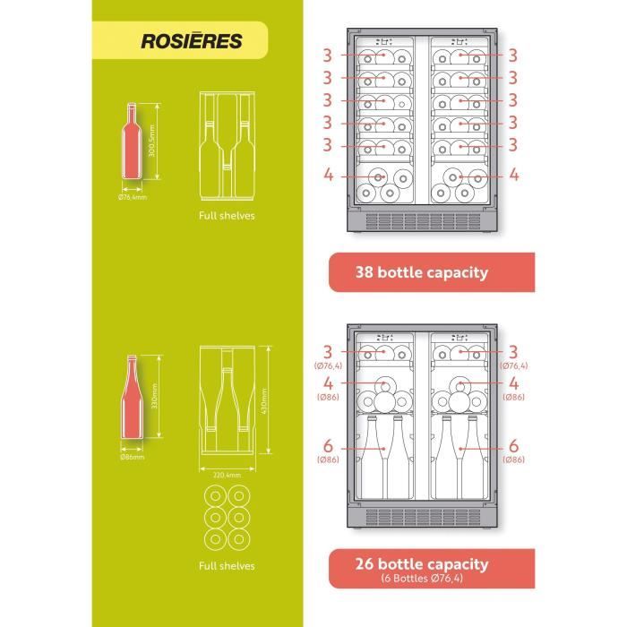 Cave a vin de vieillissement encastrable - ROSIERES - RWCB 60DF/N - 38 bouteilles - Classe G - Deux zones de température - Tactiles