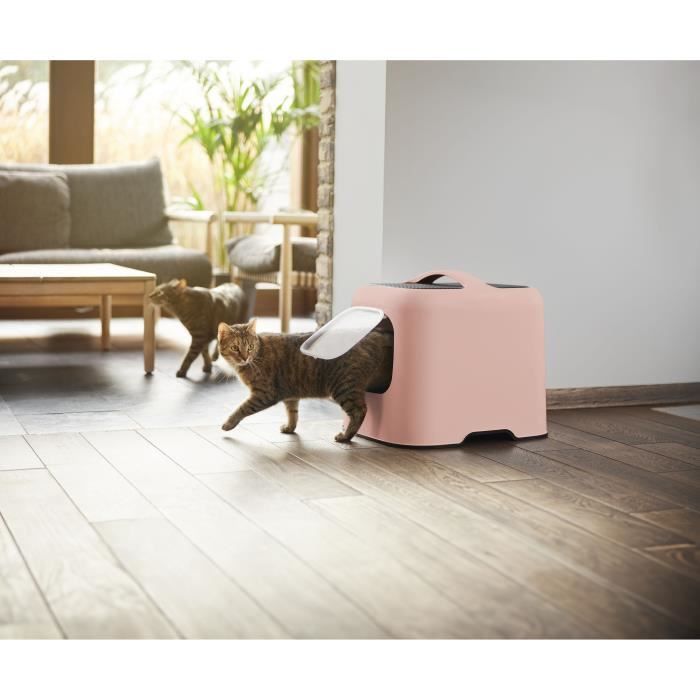 ROTHO Maison toilette pour chat - 51 x 39 x 40 cm - Bac a litiere - Rose