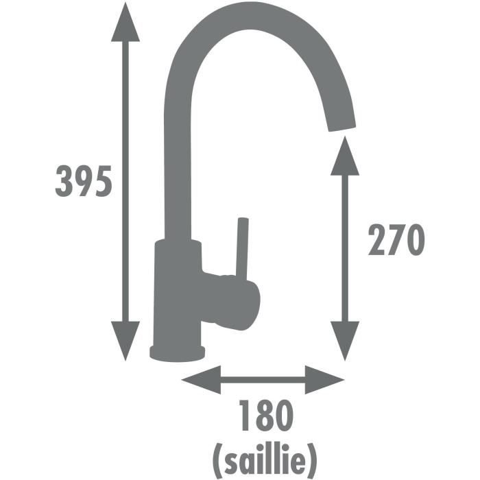 ROUSSEAU Robinet mitigeur de cuisine Køben - Sans douchette - Mémoire de forme - Gris et noir