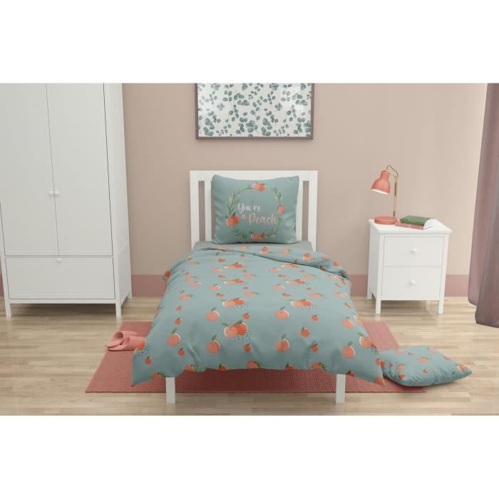 Parure de couette ROUPILLON Peachy - 2 Pcs - 140 x 200 - 100% Coton - Vert