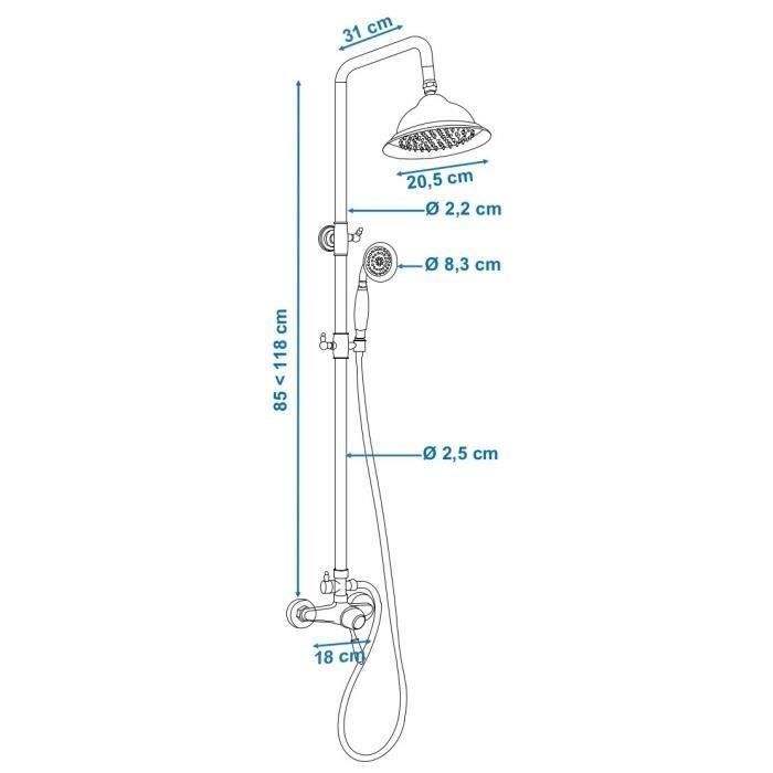 ROUSSEAU Colonne de douche avec robinet mitigeur mécanique Retro - Chromé