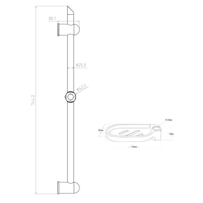 Barre de douche ROUSSEAU sans robinet - Chromé - Diametre 25mm - Garantie 5 ans