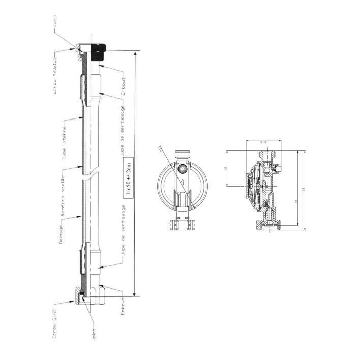 Détendeur butane ROUSSEAU M20X150 - Sécurité 1,3 kg/h - Tuyau 1m50 inclus