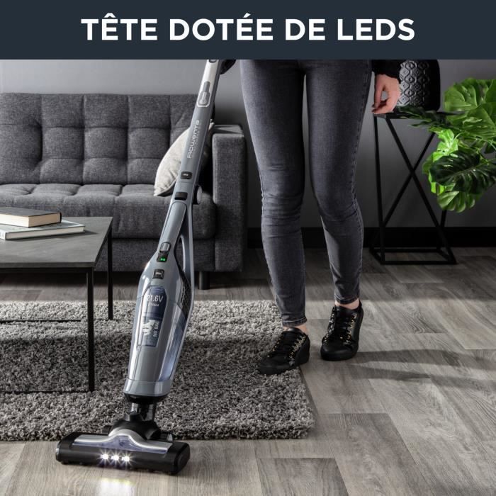 ROWENTA Aspirateur balai sans fil 2en1, Aspirateur a main intégré, Autonomie jusqu'a 75 min, Léger, Tete d'aspiration LEDs RH6756WO