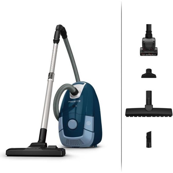 ROWENTA Power XXL Animal Kit Aspirateur avec sac, 4,5 L, 900 W max, 76 dB(A), Sac Hygiene+, Rayon d'action 12 m, Bleu RO3172EA