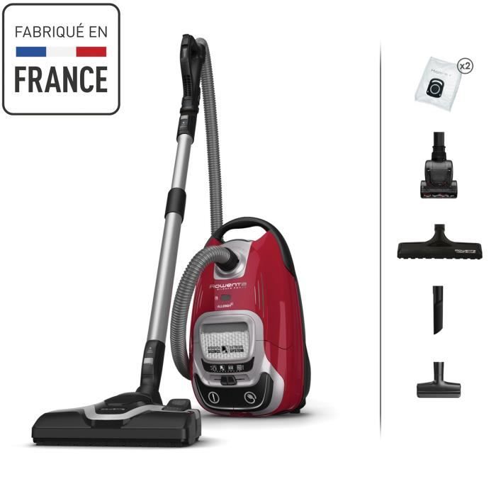 ROWENTA Silence Force Effitech Aspirateur avec sac, 4,5 L, 400 W max, 57 dB(A), Eco-responsable, Fabriqué en France, Rouge RO7473EA