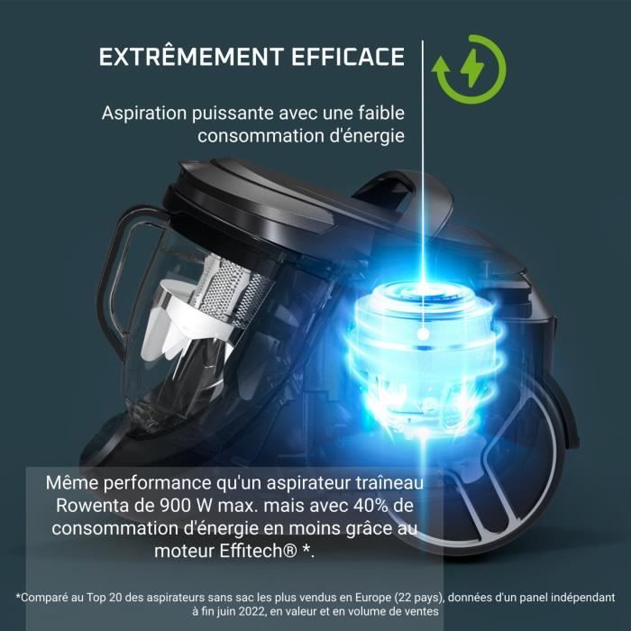 ROWENTA Silence Force Cyclonic Effitech - Aspirateur sans sac, 2,5 L, 500 W, 59 dB, Haute filtration, Fabriqué en France RO7935EA