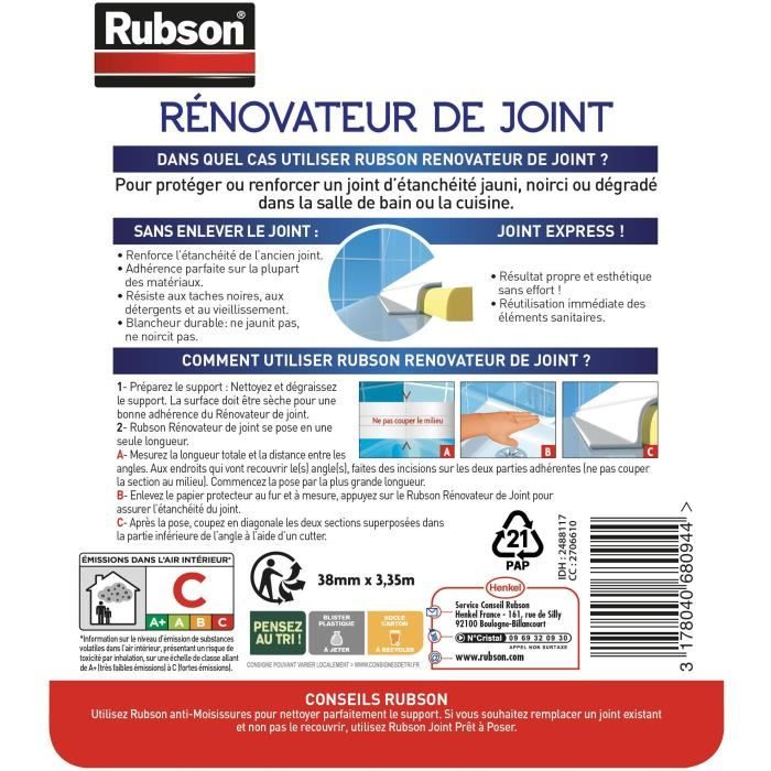 Produits de Service SDB Saine Rénov'Joint - RUBSON - Rouleau - 38mmx3.35m